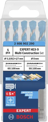 „Bosch HEX-9“ daugiafunkcinių statybinių grąžtų rinkinys, 5 vnt.